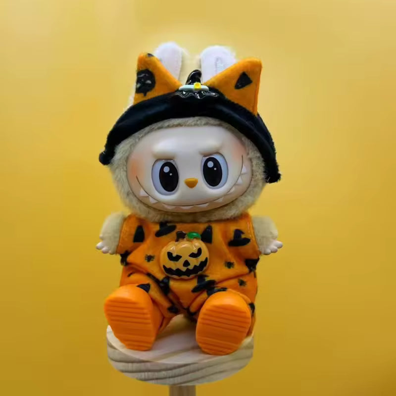 Handmade Halloween Pumpkin Clothes For Labubu Doll Pumpkin Dresses overalls with hat For 15/17cm labubu clothing Accessories