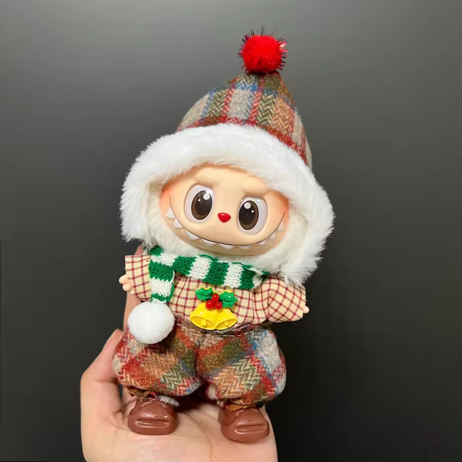 Christmas Style Clothes for Labubu V1V2V3 Doll's Christmas Dress Gift Labubu Cloth Accessories Cute Sweater Hat New Year Clothes