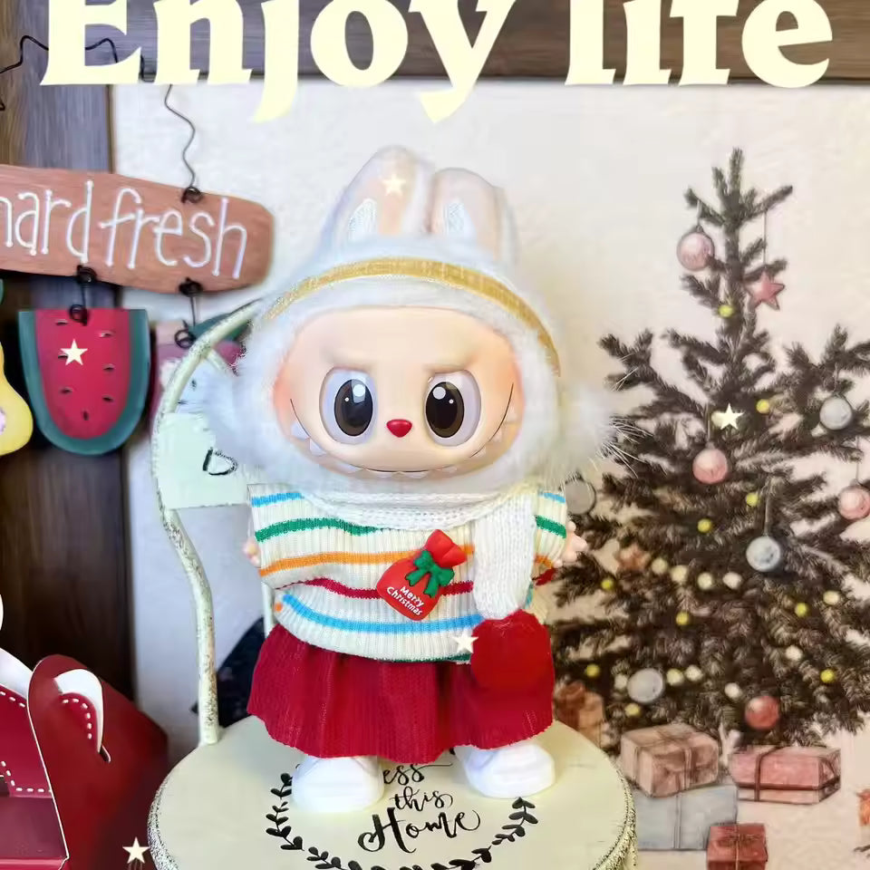 Christmas Style Clothes for Labubu V1V2V3 Doll's Christmas Dress Gift Labubu Cloth Accessories Cute Sweater Hat New Year Clothes