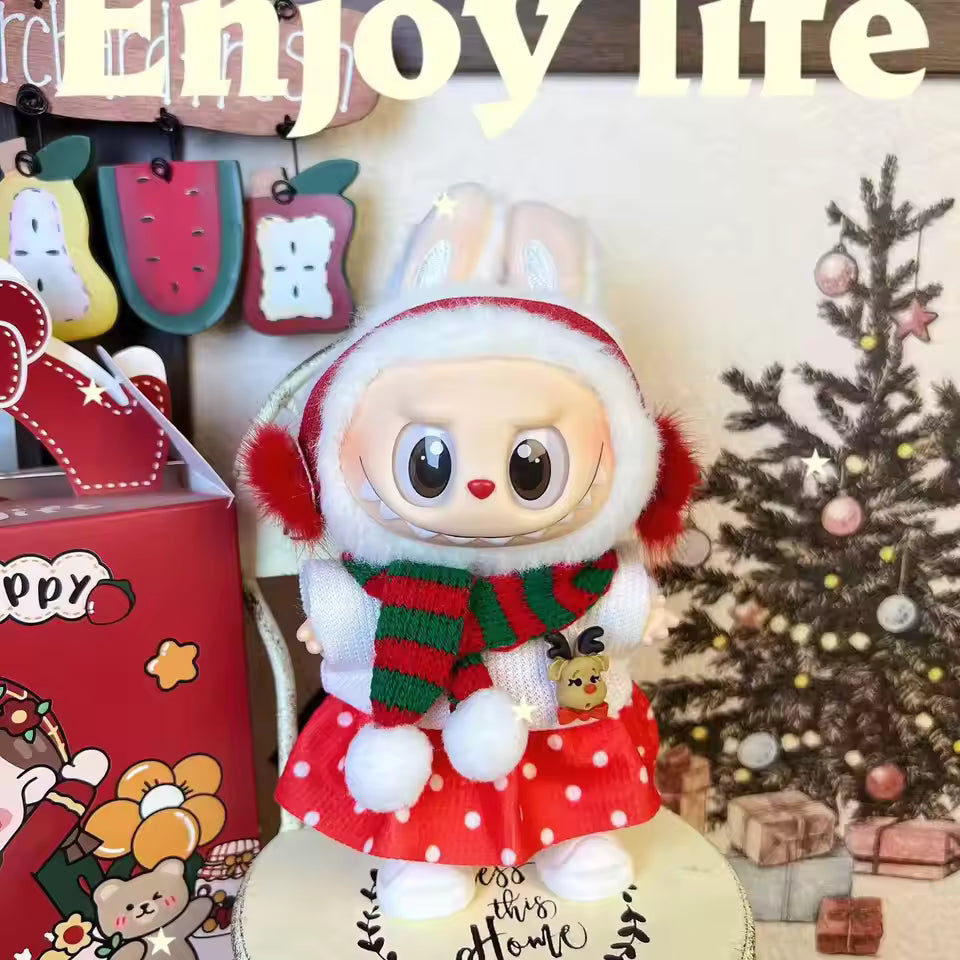 Christmas Style Clothes for Labubu V1V2V3 Doll's Christmas Dress Gift Labubu Cloth Accessories Cute Sweater Hat New Year Clothes