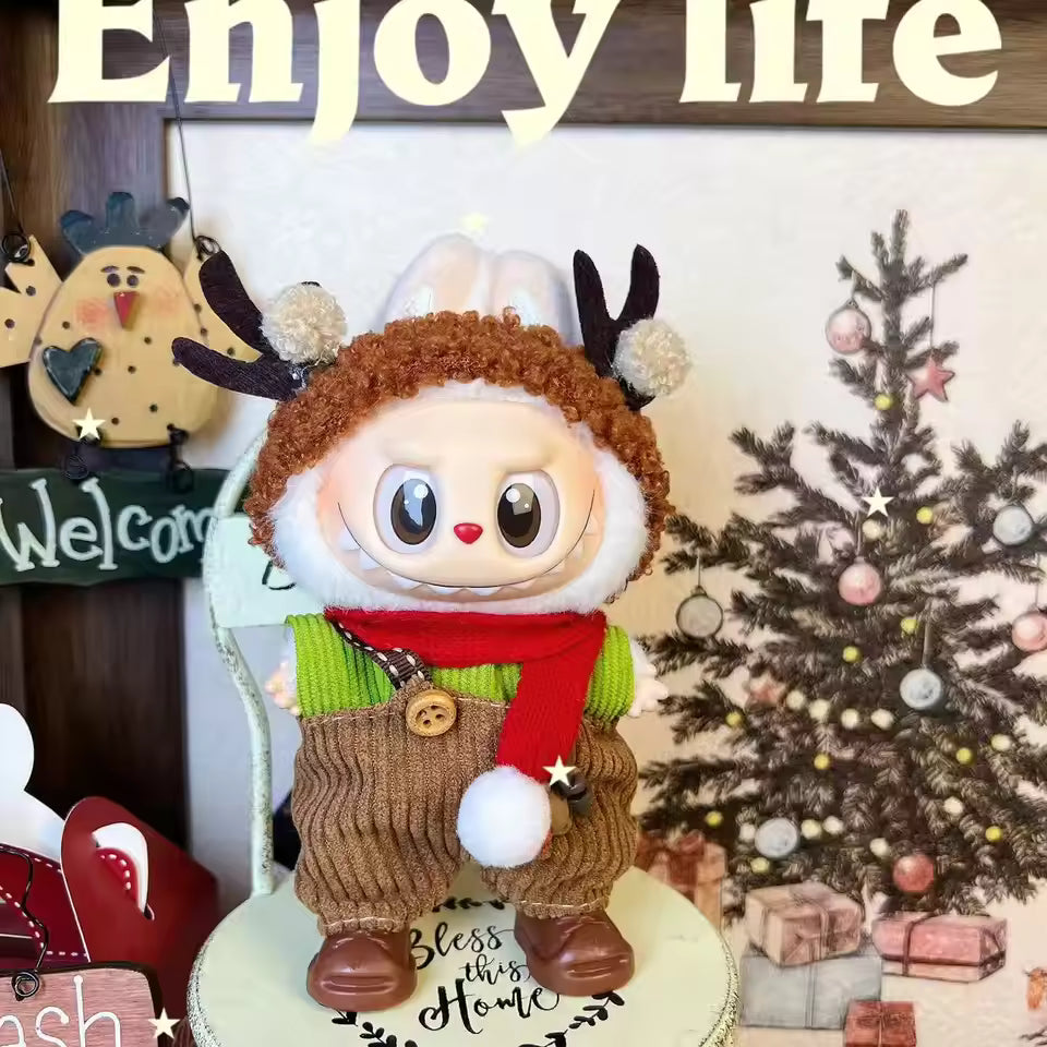 Christmas Style Clothes for Labubu V1V2V3 Doll's Christmas Dress Gift Labubu Cloth Accessories Cute Sweater Hat New Year Clothes