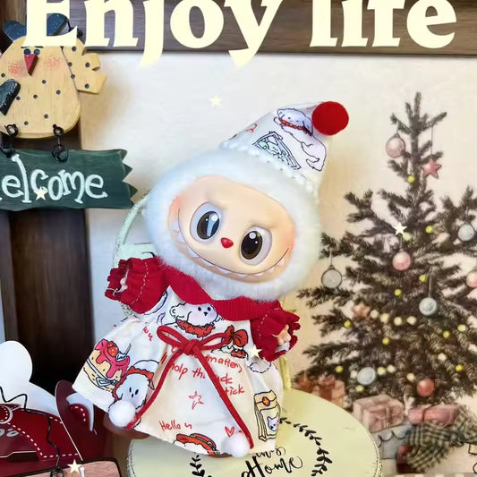 Christmas Style Clothes for Labubu V1V2V3 Doll's Christmas Dress Gift Labubu Cloth Accessories Cute Sweater Hat New Year Clothes