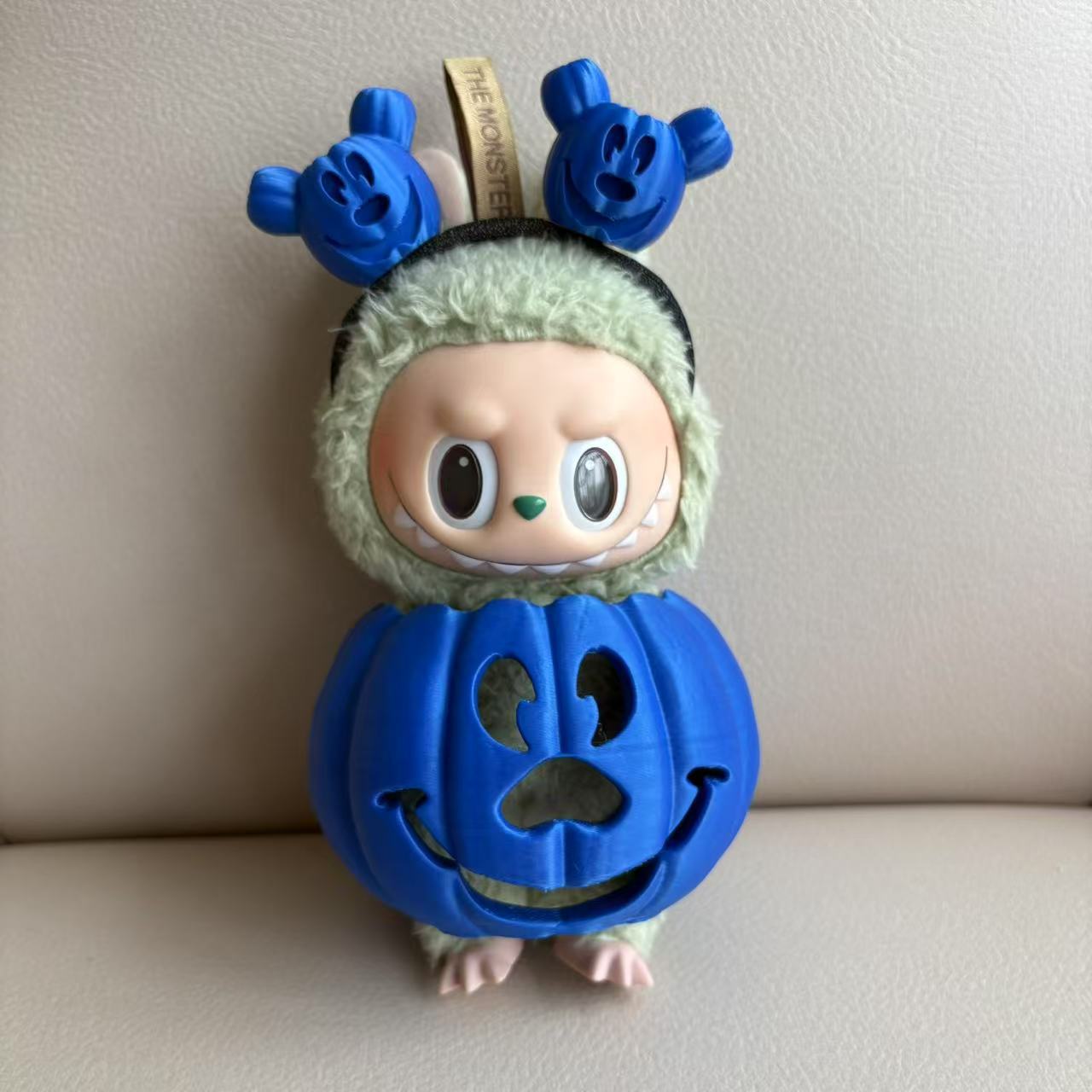 15cm Labubu Halloween Pumpkin Outfit with Gradient Color Clothes & Hand Carved Headband, Cosplay Costume for Labubu Doll