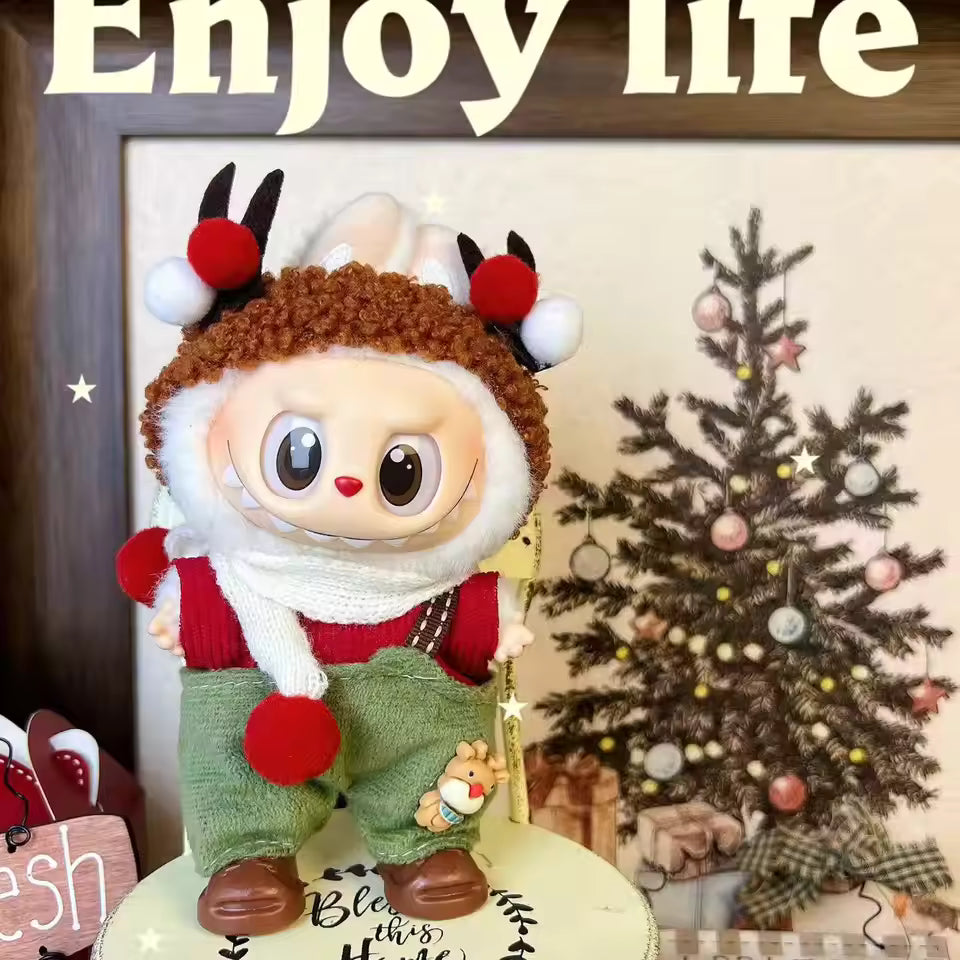 Christmas Style Clothes for Labubu V1V2V3 Doll's Christmas Dress Gift Labubu Cloth Accessories Cute Sweater Hat New Year Clothes