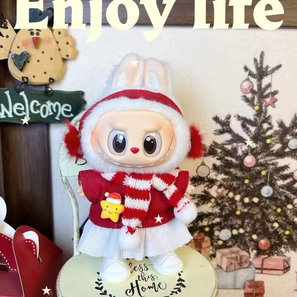 Christmas Style Clothes for Labubu V1V2V3 Doll's Christmas Dress Gift Labubu Cloth Accessories Cute Sweater Hat New Year Clothes