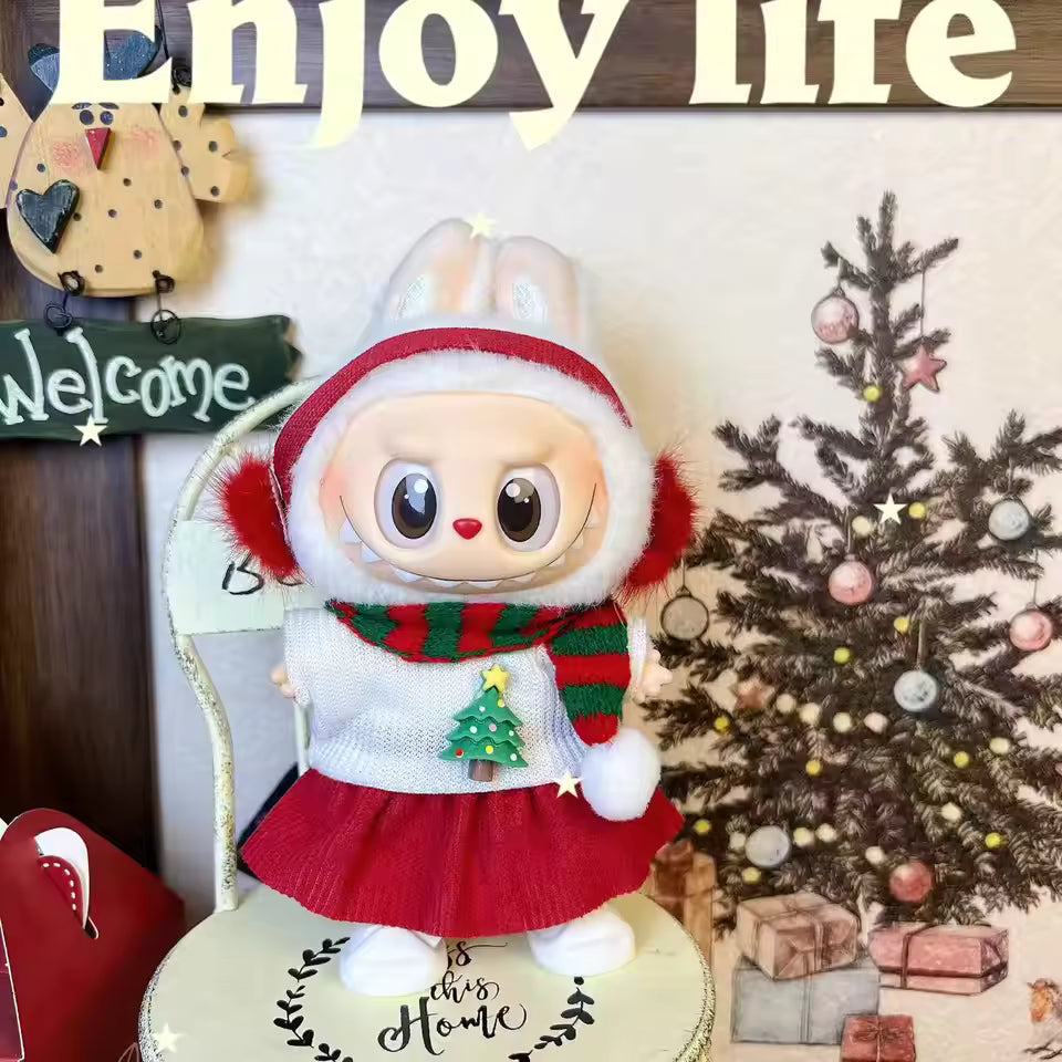 Christmas Style Clothes for Labubu V1V2V3 Doll's Christmas Dress Gift Labubu Cloth Accessories Cute Sweater Hat New Year Clothes